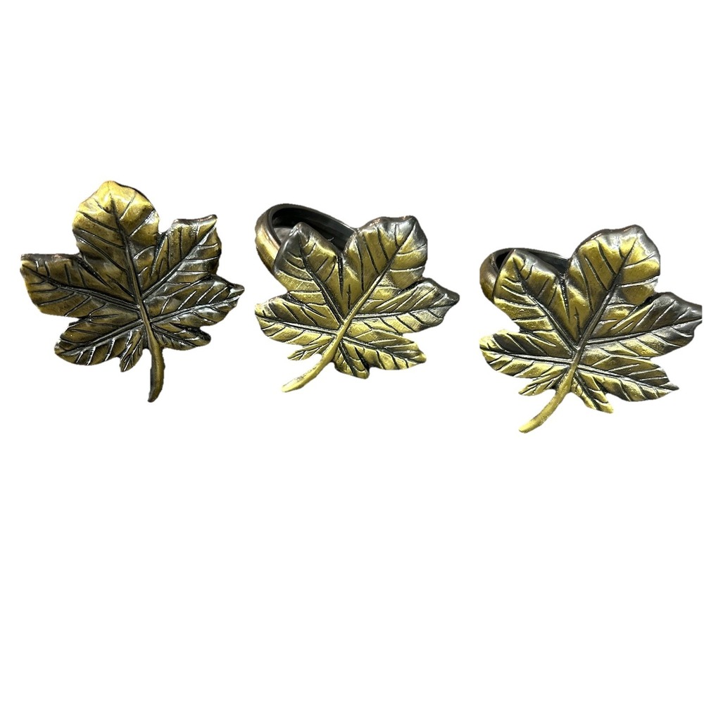 Bronze Metal Maple Leaf Napkin Ring Holder Set of 3